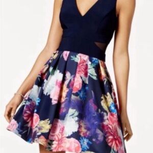 Xscape Navy and Multicolor Floral Mini Dress
